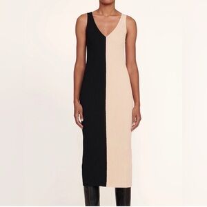 STAUD Black and Cream Midi Dress